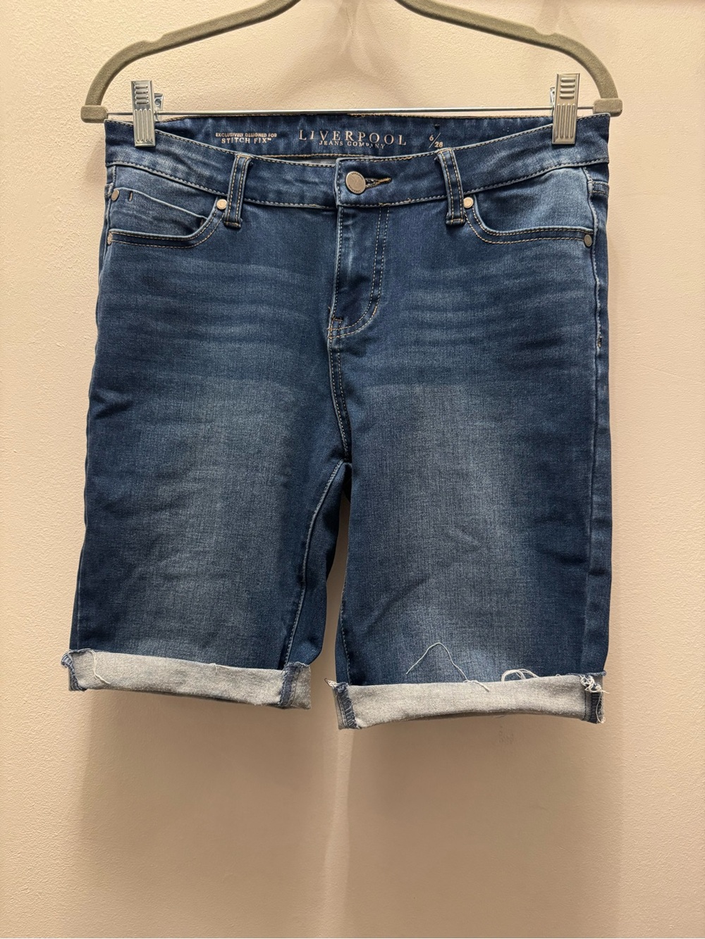 Liverpool Dark Blue Roll-Cuff Denim Bermuda Shorts